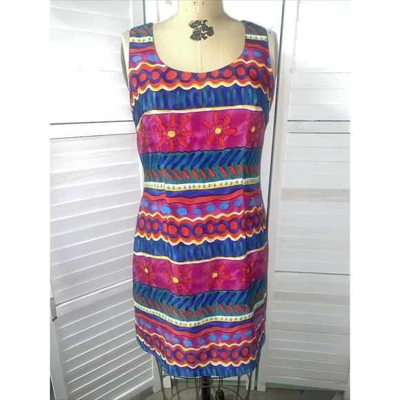80s 90s Jessica Howard Women’s Fuchsia Bold Sheath Pencil Dress Lined Size 10 - Picture 1 of 8